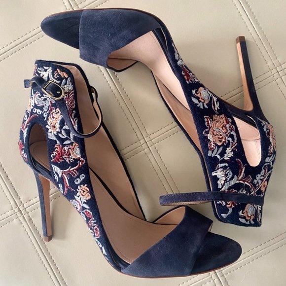 AD & Daughters Shoes - AD & Daughters Floral Embroidered Navy Stiletto